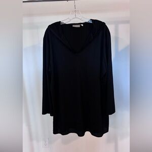 Black Hooded Long Sleeve Top